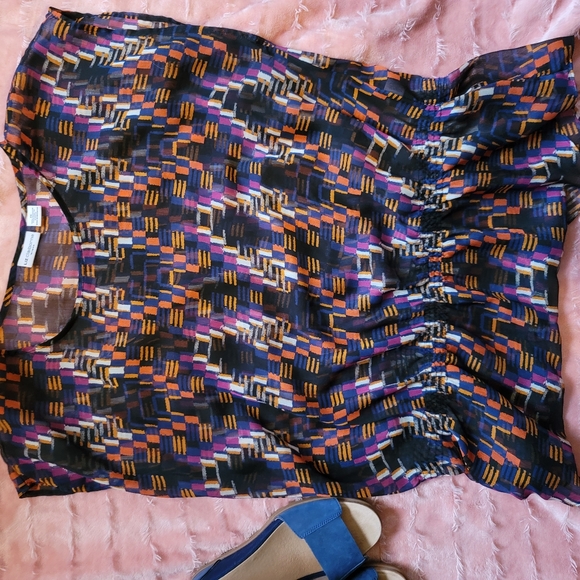 LIZ CLAIBORNE UEC Women’s Plus Size 1x peplum cap sleeve blouse black graphic - Picture 4 of 9